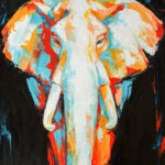 White Elephant Art - Modern Impressionist Animal Portrait, Bold Wildlife Digital Print, Contemporary Safari Wall Decor